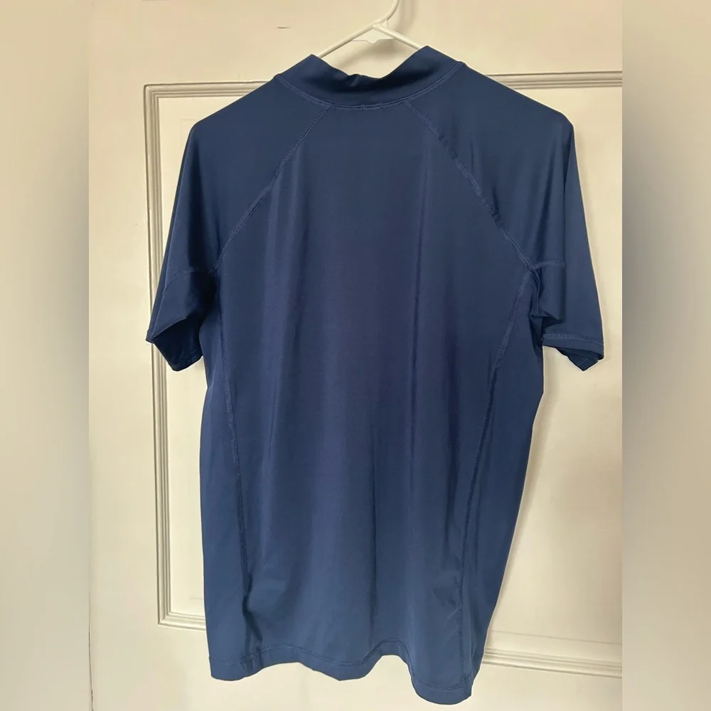 Lands’ End Women’s Swim Shirt Size XXL Dark Blue High Neck Longer Short Sleeves